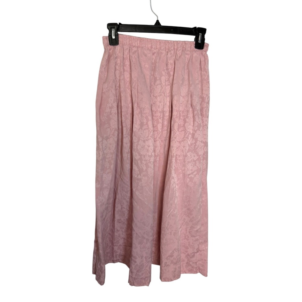 Koret Petites 10 Pink Floral Damask Jacquard Midi Skirt Elastic Waist Vintage